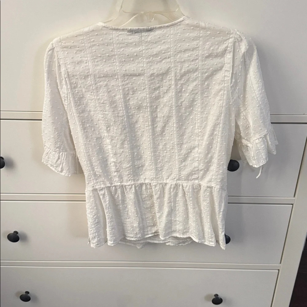 Madewell White Textured Wrap Peplum Blouse